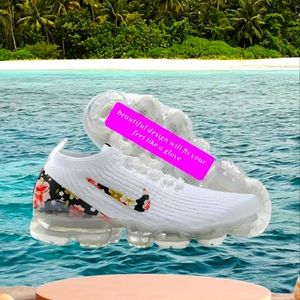 Nike air max vapormax floral flyknit white black women sneakers brand new